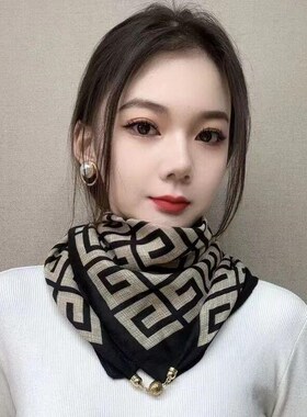 2024新款保暖方巾磁吸扣三角丝巾棉围巾女春秋冬洋气围脖气质厂家
