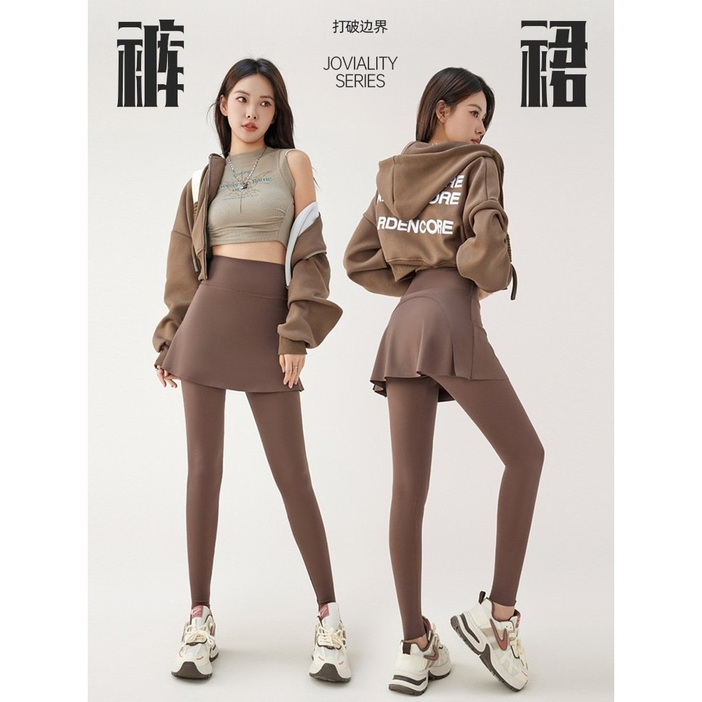 罗丽丝运动瑜伽裤女外穿春夏网球裙裤收腹假两件打底裤高腰紧身鲨