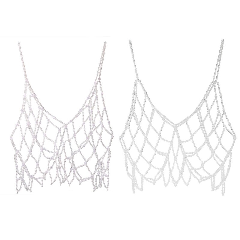 Knitted pearl hollowed out tank top编织珍珠镂空小背心上衣女