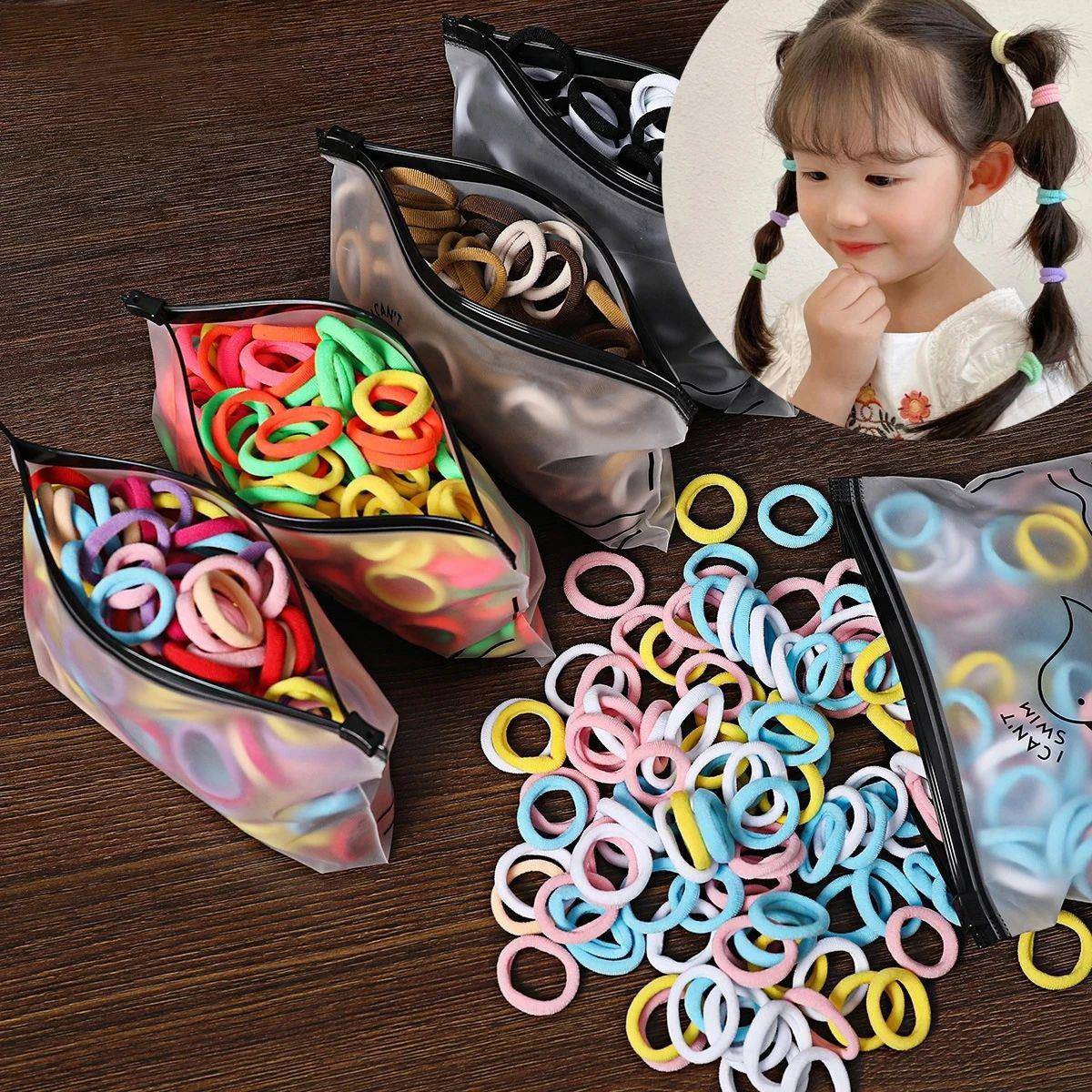 100Pcs Hair Bands for Children Colorful Nylon Scrunchie Hair