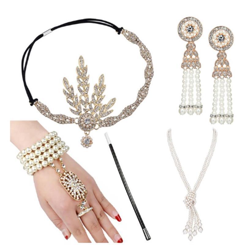 1920s Great Gatsby Accessories Set Flapper Headband Costume