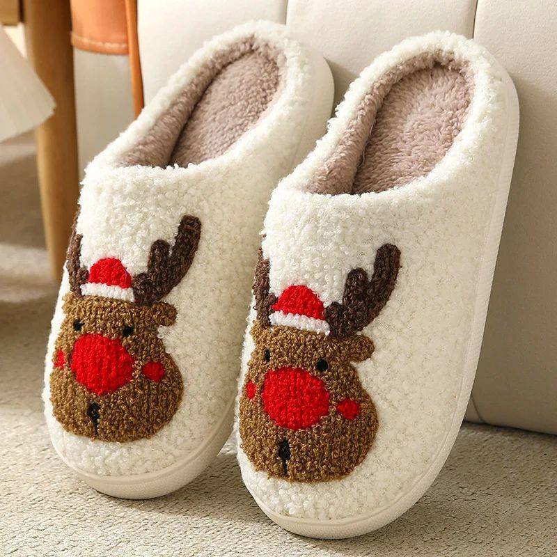 New Christmas Elk Cotton Slippers For Men Women Halloween Ma
