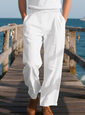 Casual Trousers Men Linen Pants 男士宽松休闲亚麻运动阔腿长裤