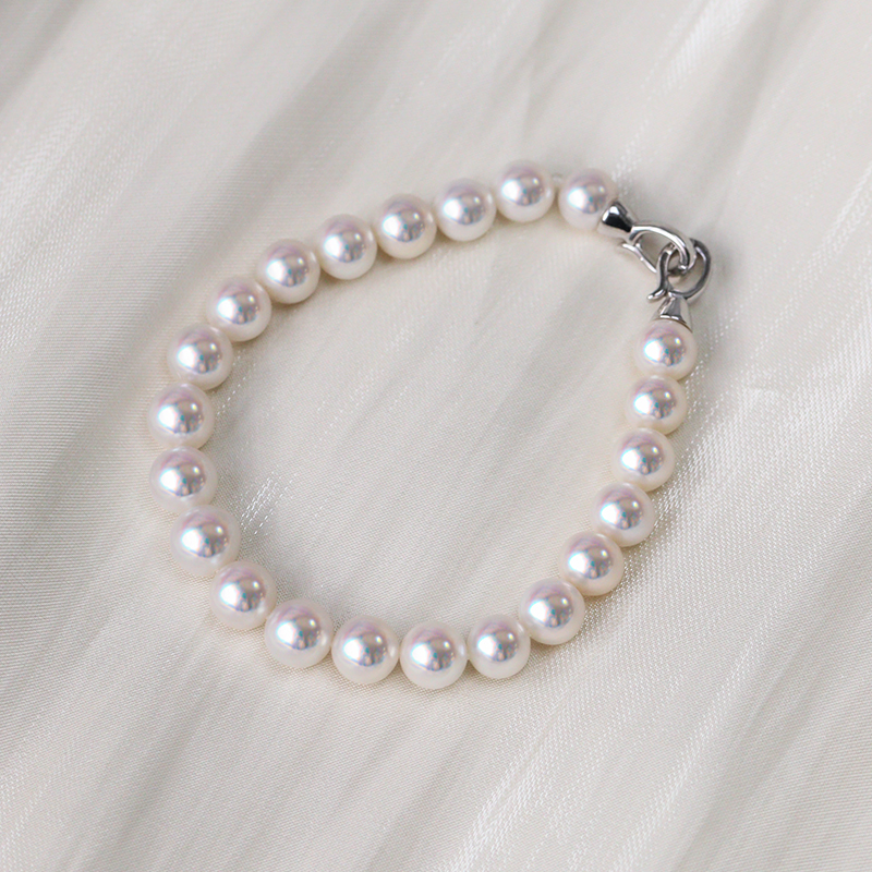 天然淡水珍珠手链白透粉手镯 媲美akoya海水天女近圆形手串送女友