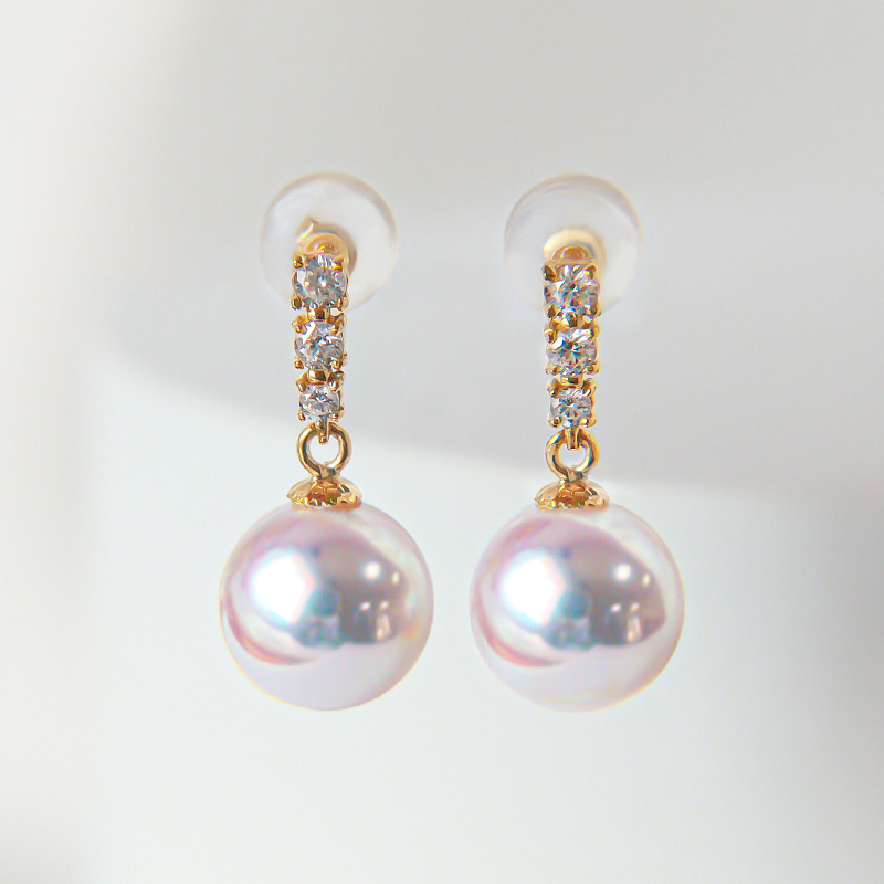 天王嫂款日本进口海水akoya珍珠耳饰18K金镶钻耳钉气质百搭款耳环