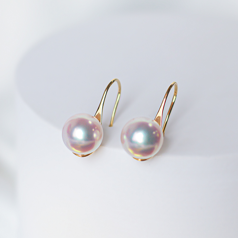 日本天然海水akoya珍珠耳钩正圆强光耳环18黄K金耳钉高跟鞋耳饰女