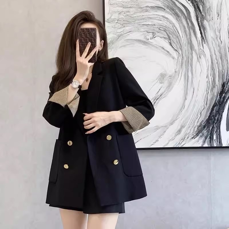 2024夏季新款休闲西r装外套女小个子高级感韩系黑色西服设计感薄