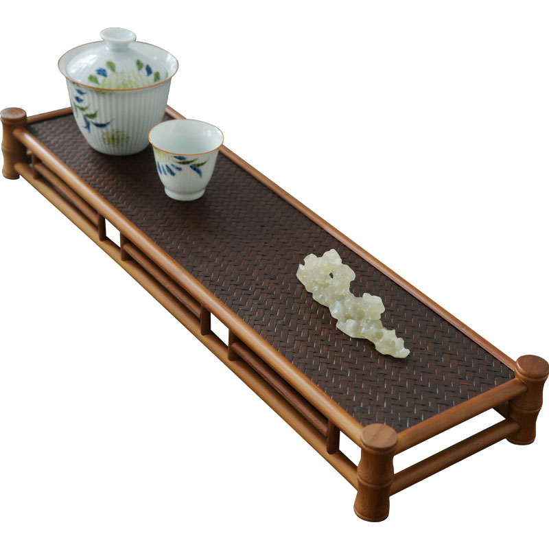 竹编席面长茶盘 中式复古杯垫 手工竹制茶配件 托盘奉茶家用茶i.