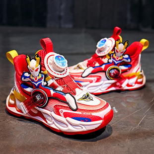 鞋男童运动鞋2025夏款网面透气儿童老爹鞋纽扣发光奥特曼鞋