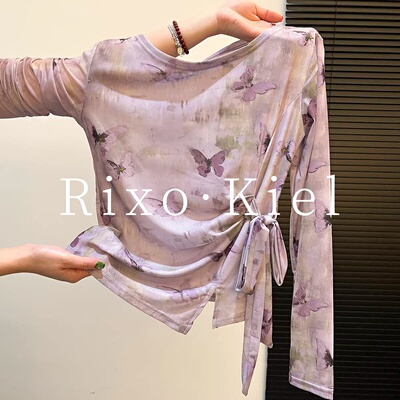 法国Rixokiel蝴蝶印花长袖T恤女