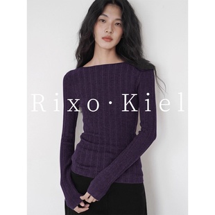 长袖 女修身 一字领毛衣上衣 kiel老钱风紫色针织T恤打底衫 法国Rixo
