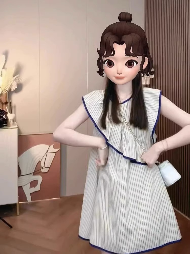 SLY夏季新款条纹小飞袖连衣裙女
