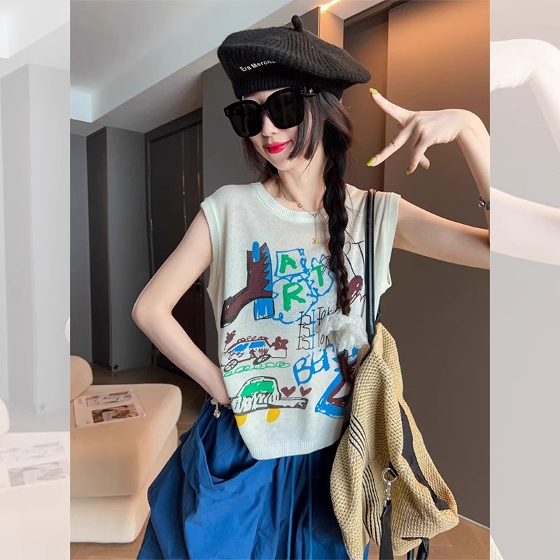 白色印花正肩短袖t恤女夏季