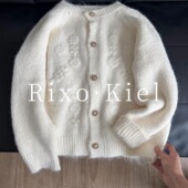 外套女春秋显瘦短款 法国Rixo kiel白色小香风花朵针织开衫 毛衣