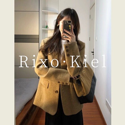法国Rixo kiel卡其色复古毛呢西装外套女秋冬小个子廓形西服上衣