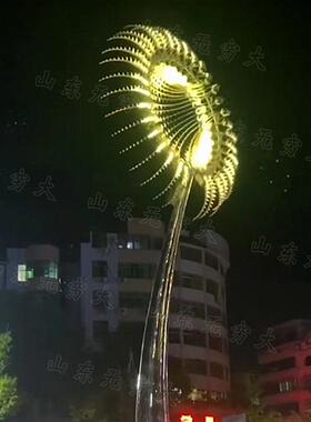 大型景观风动雕塑七彩亮化灯光风能动态不锈钢材质旋转装置
