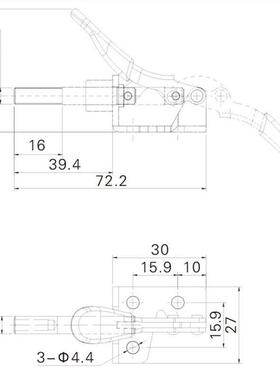 同款TC3-2行程肘夹TC3-8E推紧固定夹具 快速夹钳推拉式不锈钢