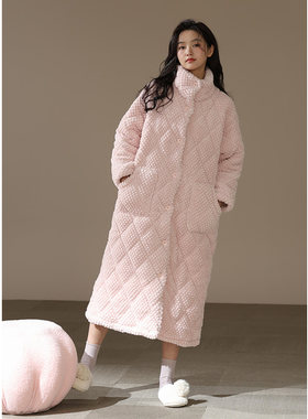 【超厚】睡袍女冬季三层夹棉加厚珊瑚绒睡衣保暖浴袍棉袄家居服