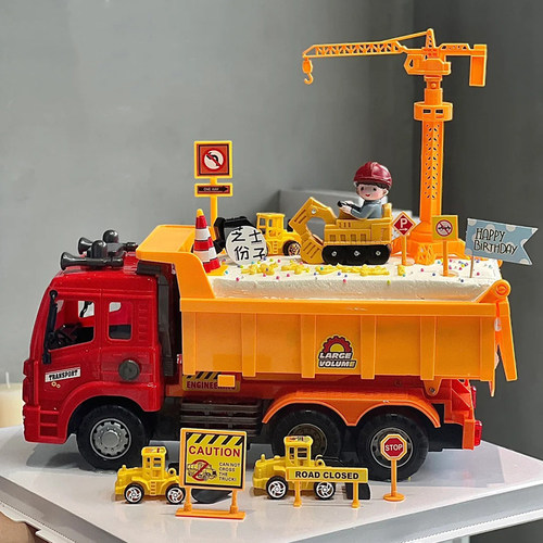 工程车挖掘机摆件男孩生日蛋糕