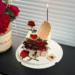 214七夕情人节玫瑰花信封蛋糕装饰情侣告白520发光爱心蜡烛插件