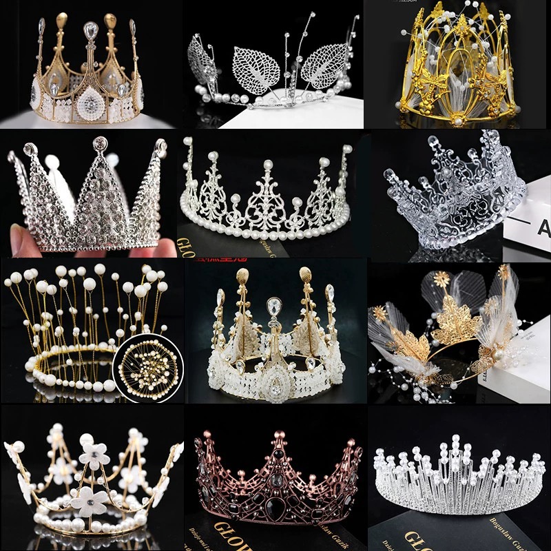 网红皇冠生日蛋糕装饰水晶珍珠公主皇冠王冠摆件唯美甜品装饰