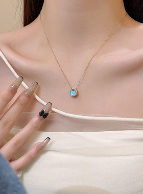 轻奢小众蓝色锆石梦幻星空项链ins潮网红同款百搭气质钛钢锁骨链