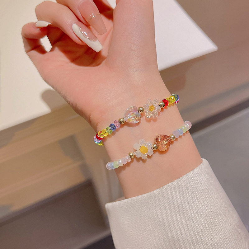 彩色水晶花朵串珠手链女ins潮轻奢小众设计感韩国新款手饰品