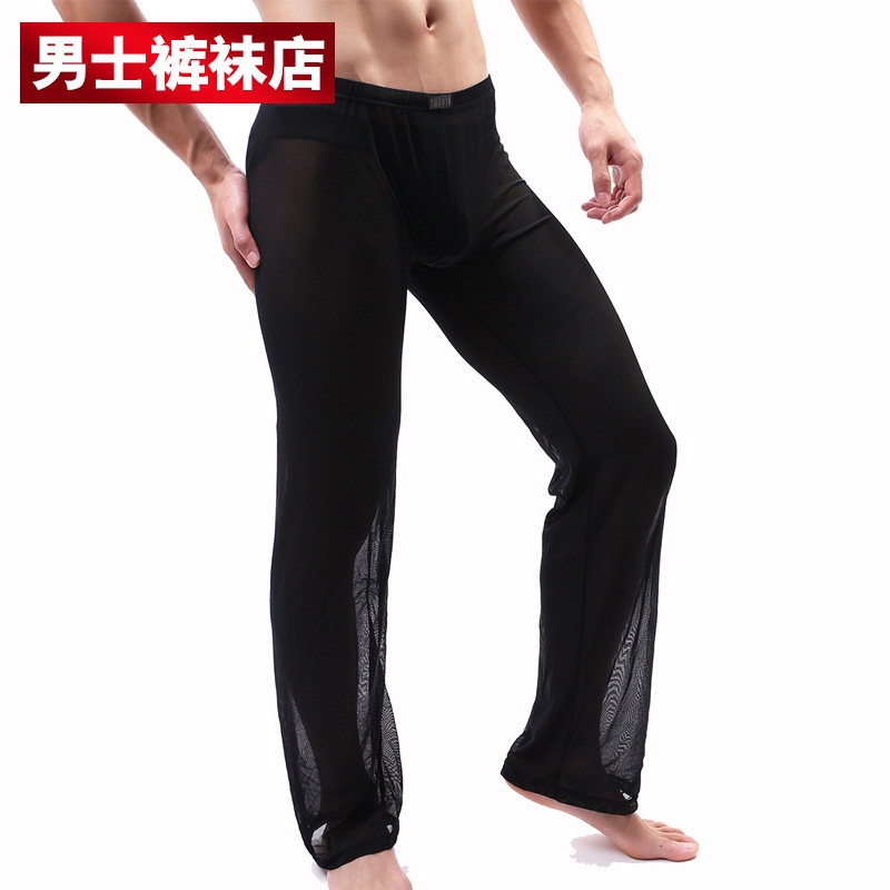 男士时尚个性性感网纱裤透视睡裤装超薄男式夏季家居服男款长裤