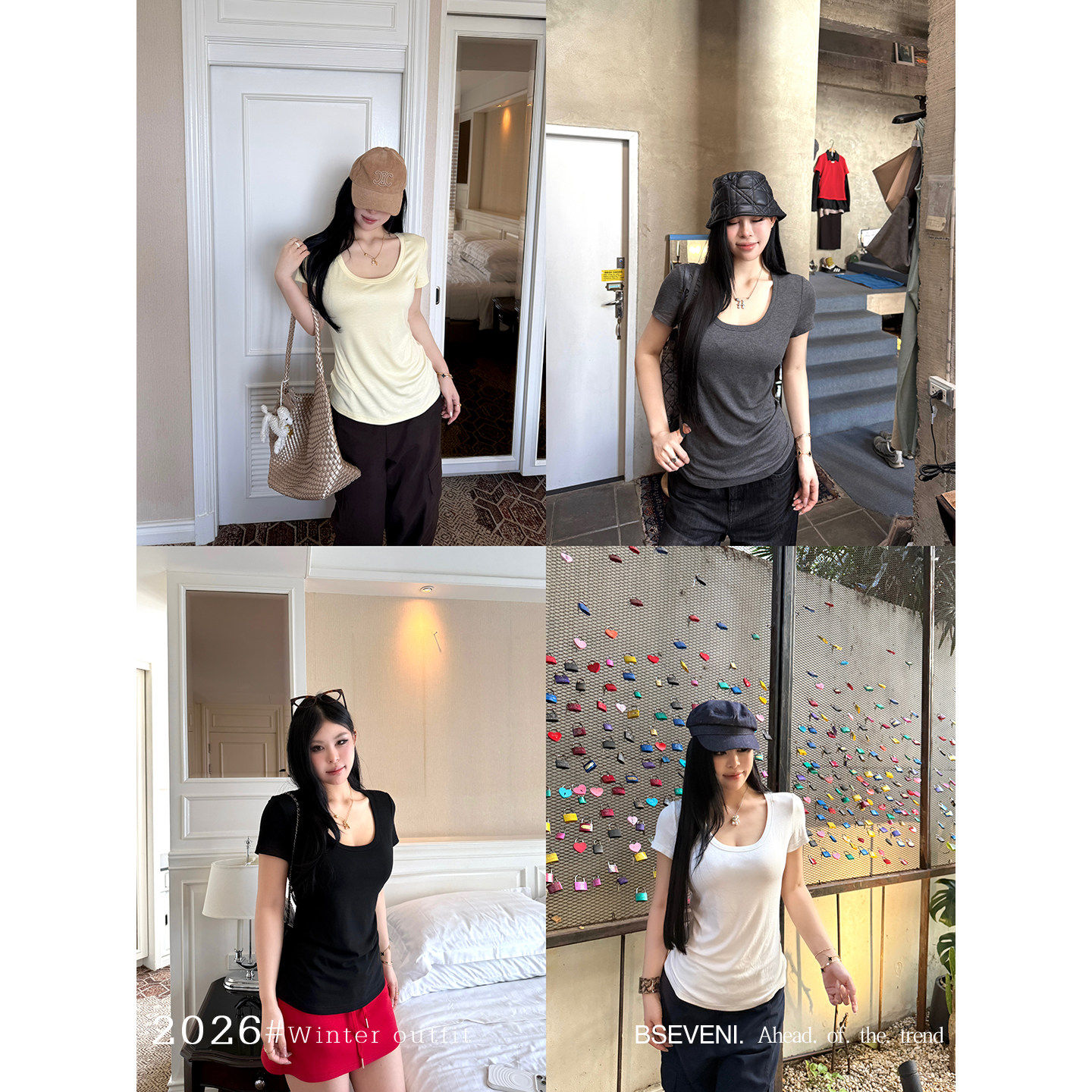黑泽玄七2026春夏微胖U领垂感弹力短袖针织T恤衫女宽松显瘦上衣