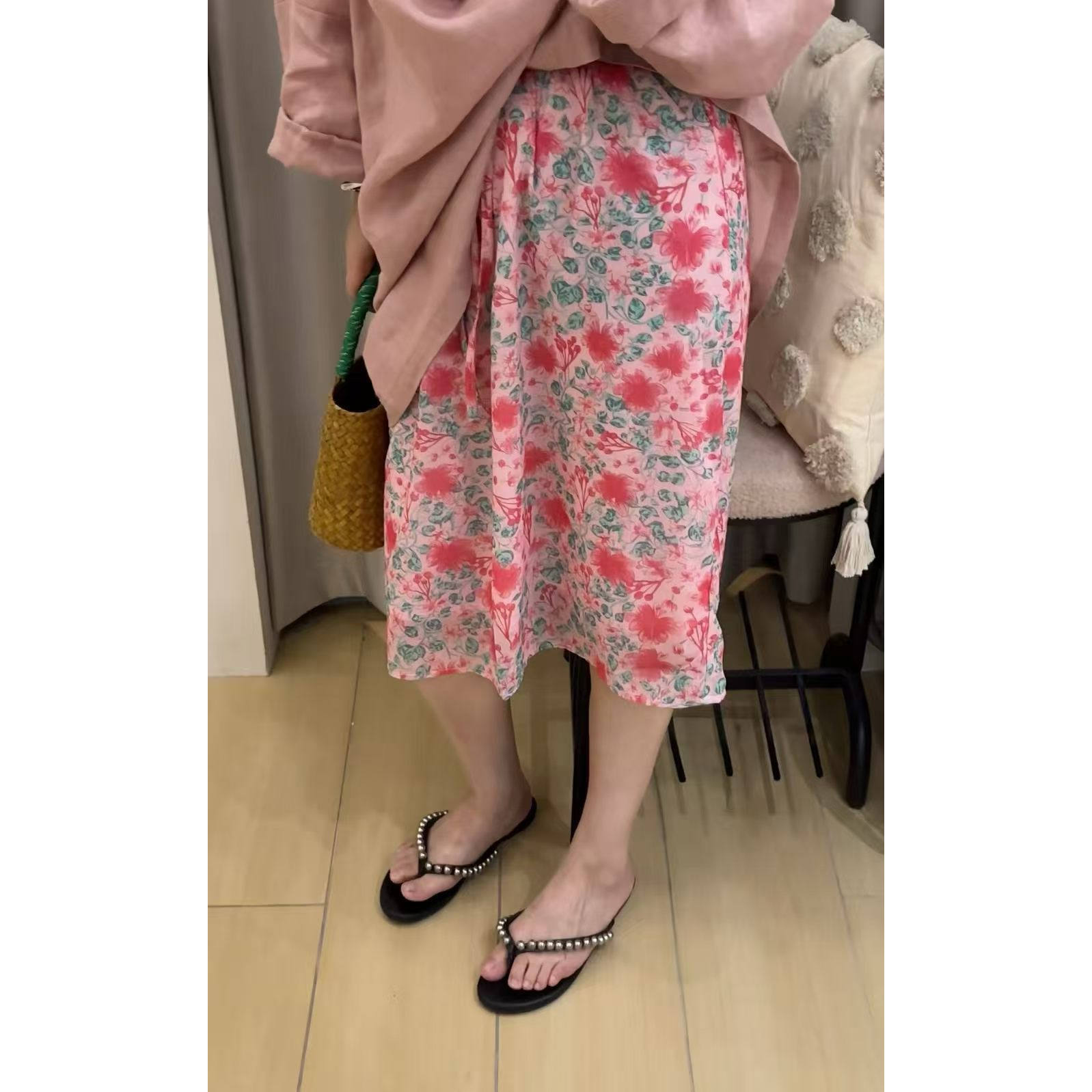 夏季碎花系带高腰显瘦半身裙