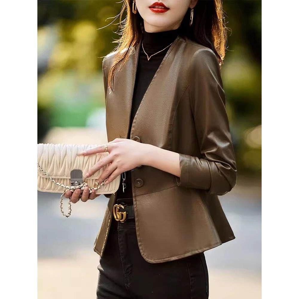 高端小皮衣外套女春秋2025新款小个子短款修身美拉德真皮西装上衣
