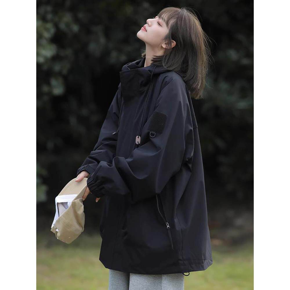 潮牌冲锋衣外套女2025年秋季新款大码宽松工装棒球服胖mm夹克上衣