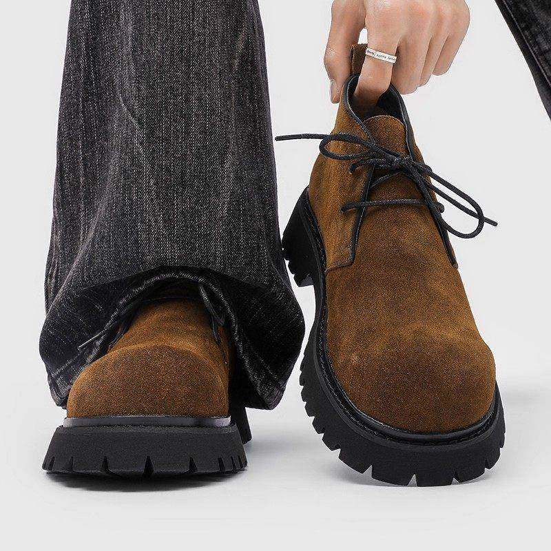 潮牌马丁靴男款反绒皮英伦风大头工装靴厚底增高复古休闲低帮短靴