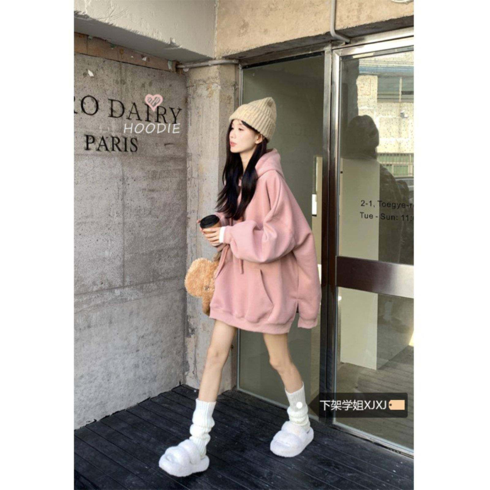 潮牌设计感加绒加厚连帽卫衣女2025秋冬季新款宽松休闲中长款外套