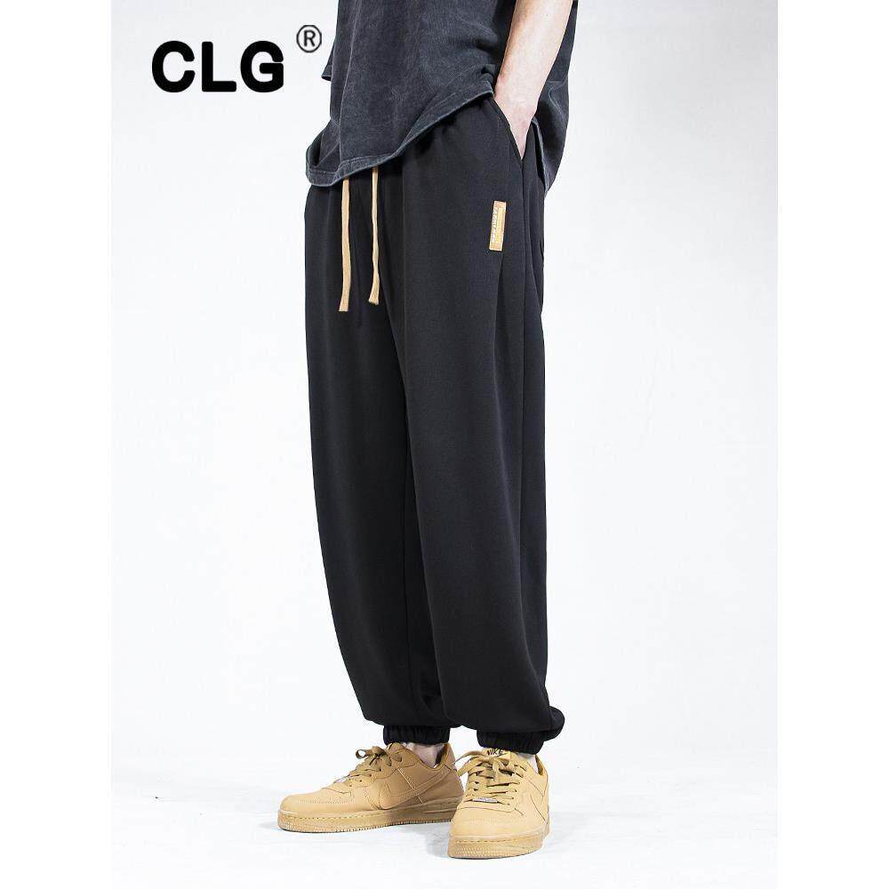 潮牌纯棉束脚运动卫裤男士秋冬加绒宽松休闲长裤针织系带修身裤子