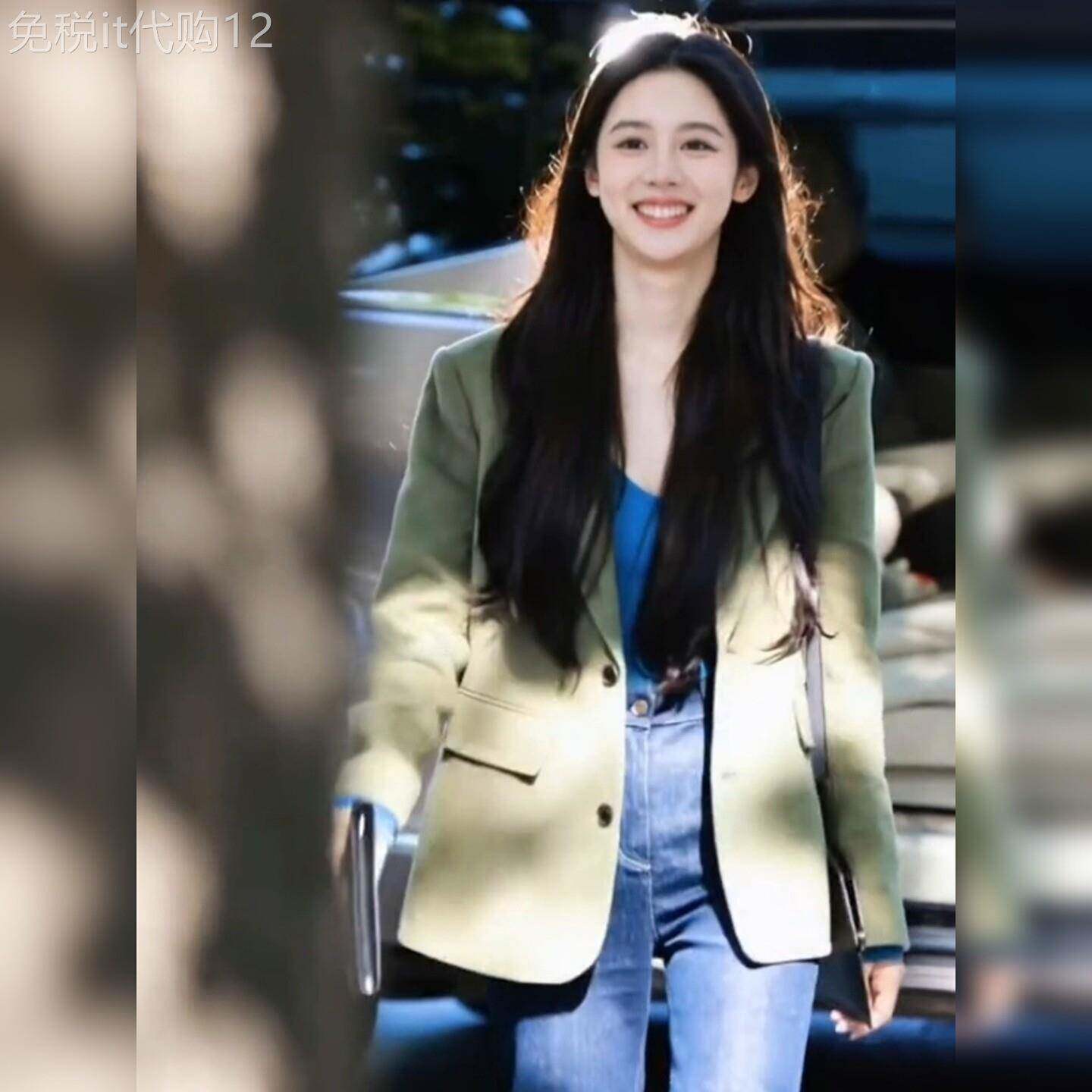 高级感小香风绿色西装外套女秋冬新款小个子宽松休闲百搭西服上衣