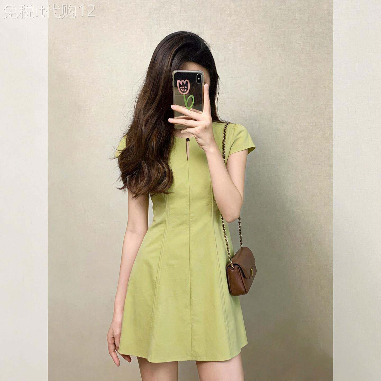 娇俏少女风奶乖裙绿色连衣裙女夏收腰显瘦a字短裙大方得体的裙子