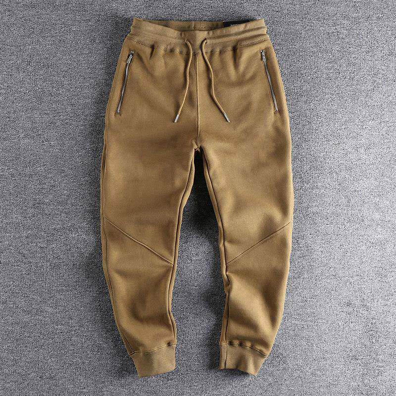 代购口袋拉炼立体裁剪修身美式卫裤男秋冬加绒加厚休闲裤运动裤