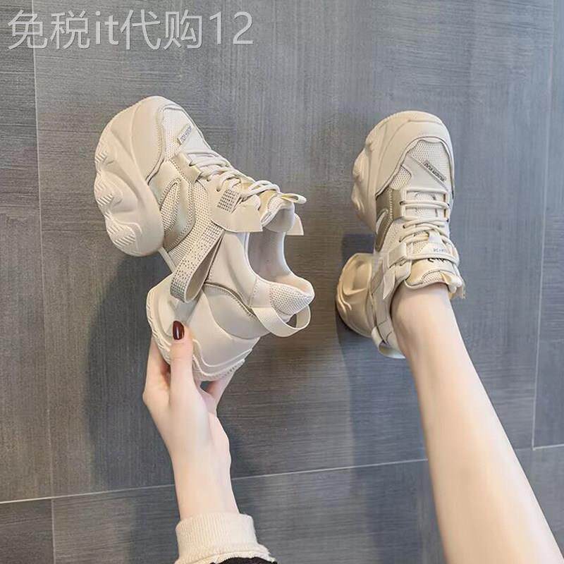 代购老爹鞋女轻便软底超轻2026春季厚底内增高8cm夏款单网小白鞋