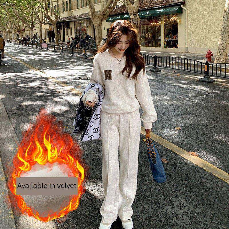 欧洲站运动套装女秋2025年新款时尚高级感加绒卫衣阔腿裤两件套潮