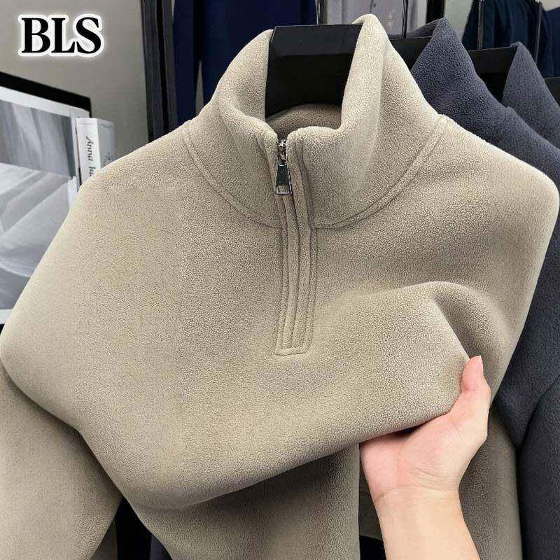 高端半拉拉链立领卫衣男款冬季2025新款加绒加厚男士奥粒绒打底衫