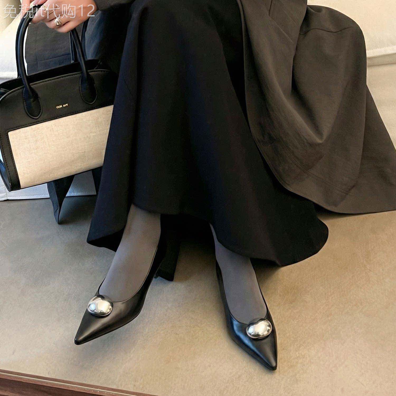 知性女士！高级感气质尖头金属扣浅口单鞋女春季新款时尚低跟船鞋
