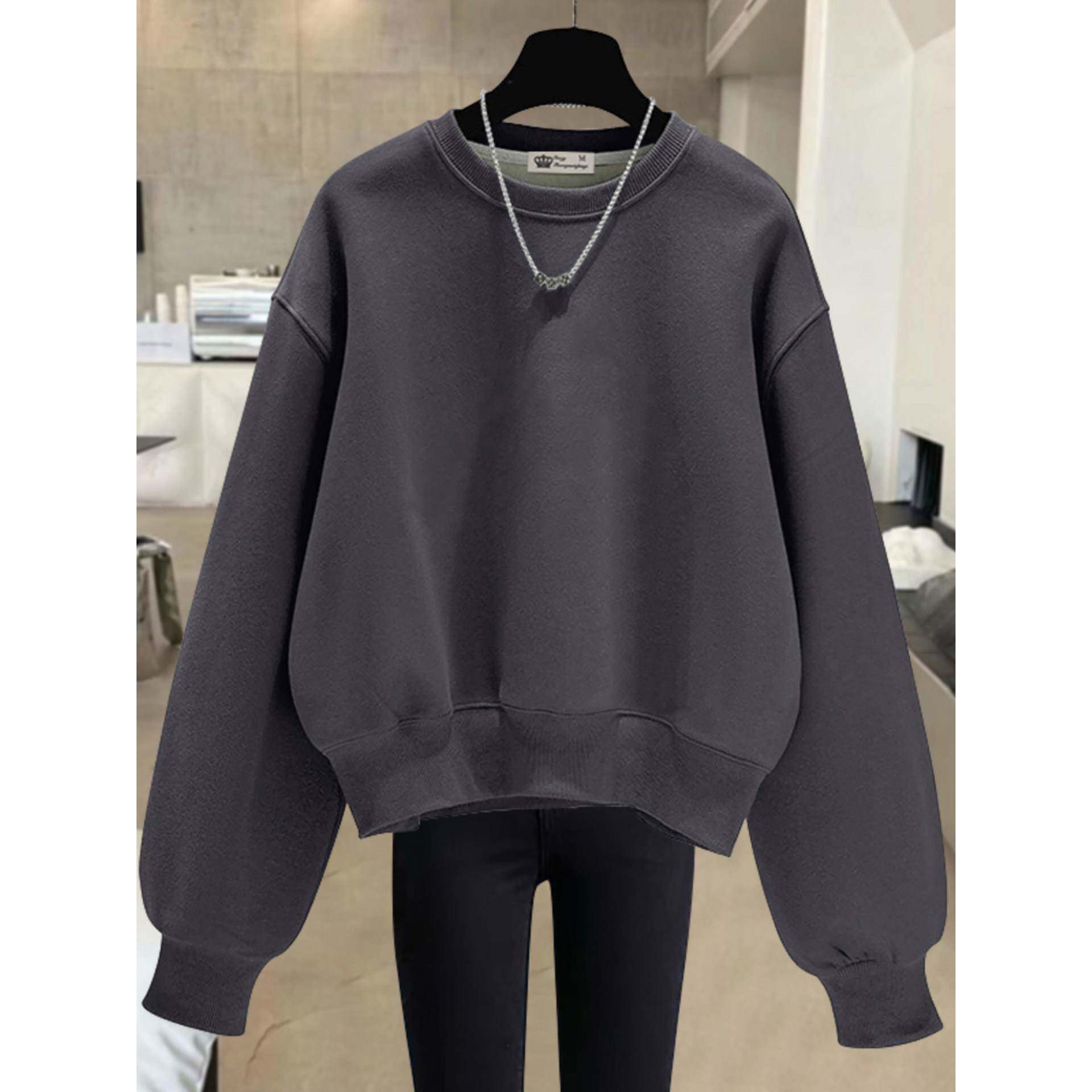 2025春秋新款短款卫衣女设计感小众休闲纯色高级感休闲打底衫上衣