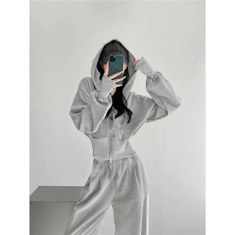 洋气休闲运动服套装女春秋季欧货宽松显瘦韩版学生连帽卫衣两件套