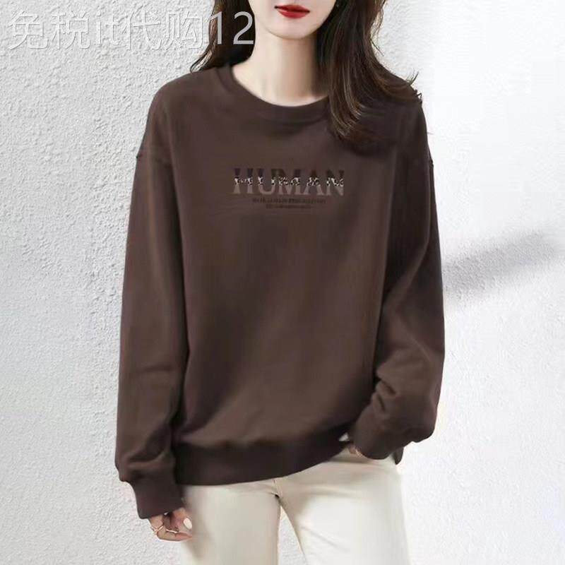 纯棉套头卫衣女春秋薄款2025年新款宽松韩版休闲印花打底衫上衣潮