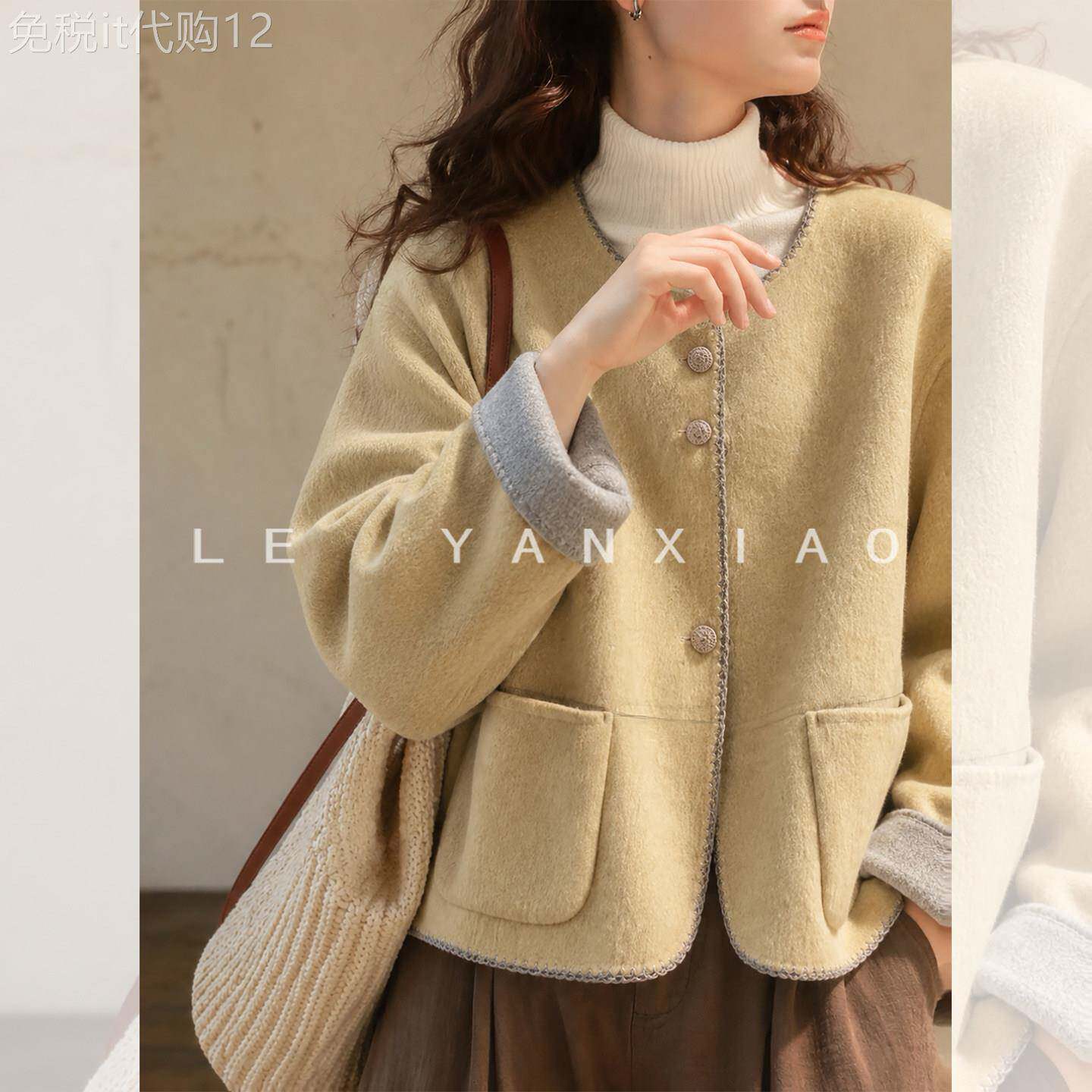 黄色双面羊毛呢子大衣女2026冬新款高级感小个子短款廓形毛呢外套