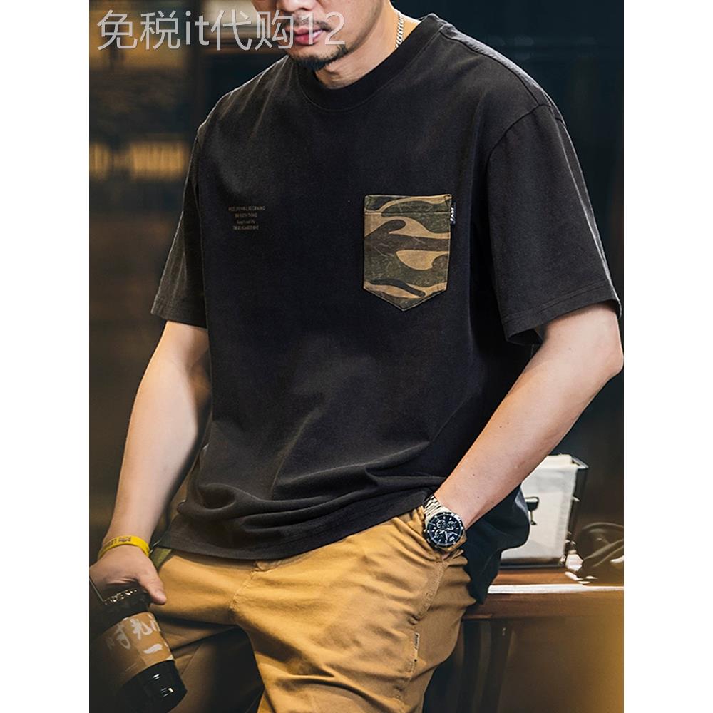 MADNESS MDNS WRUEI 迷彩口袋短袖t恤夏季新款潮牌水洗棉圆领上衣