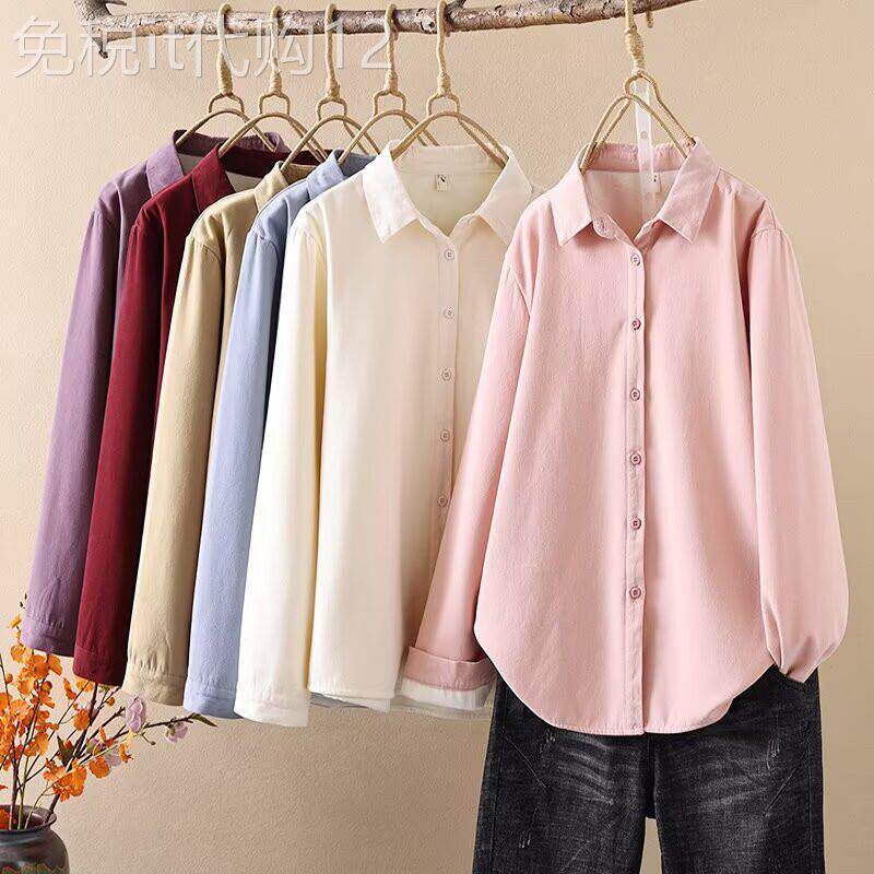 棉质磨毛衬衫女秋冬2026新款加绒上衣保暖内搭打底长袖时尚外套潮