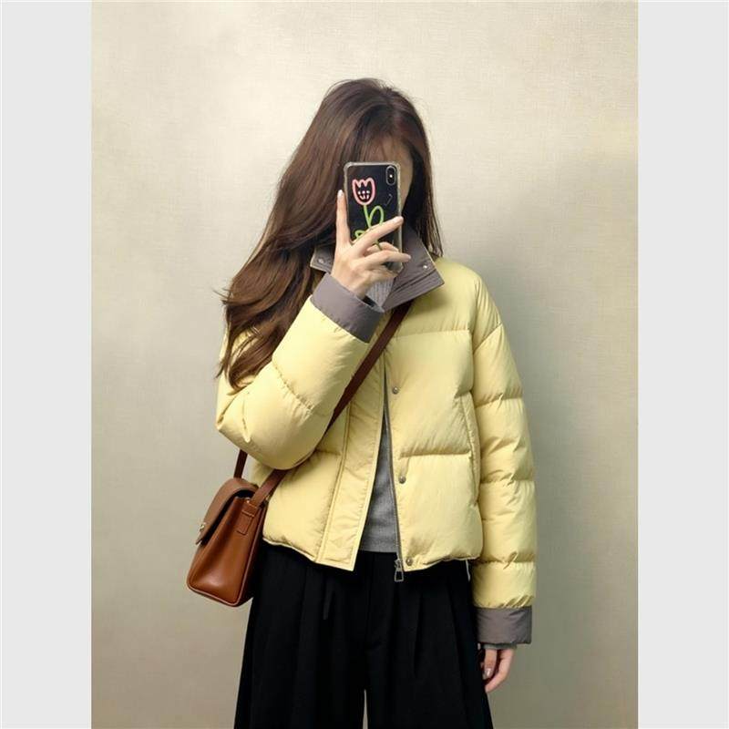 现货！韩系女士短款高端洋气小个子巨好看发黄色撞色棉服冬装外套,女装/女士精品,大码羽绒服,淘宝优惠券,粉丝福利购,淘宝优惠卷