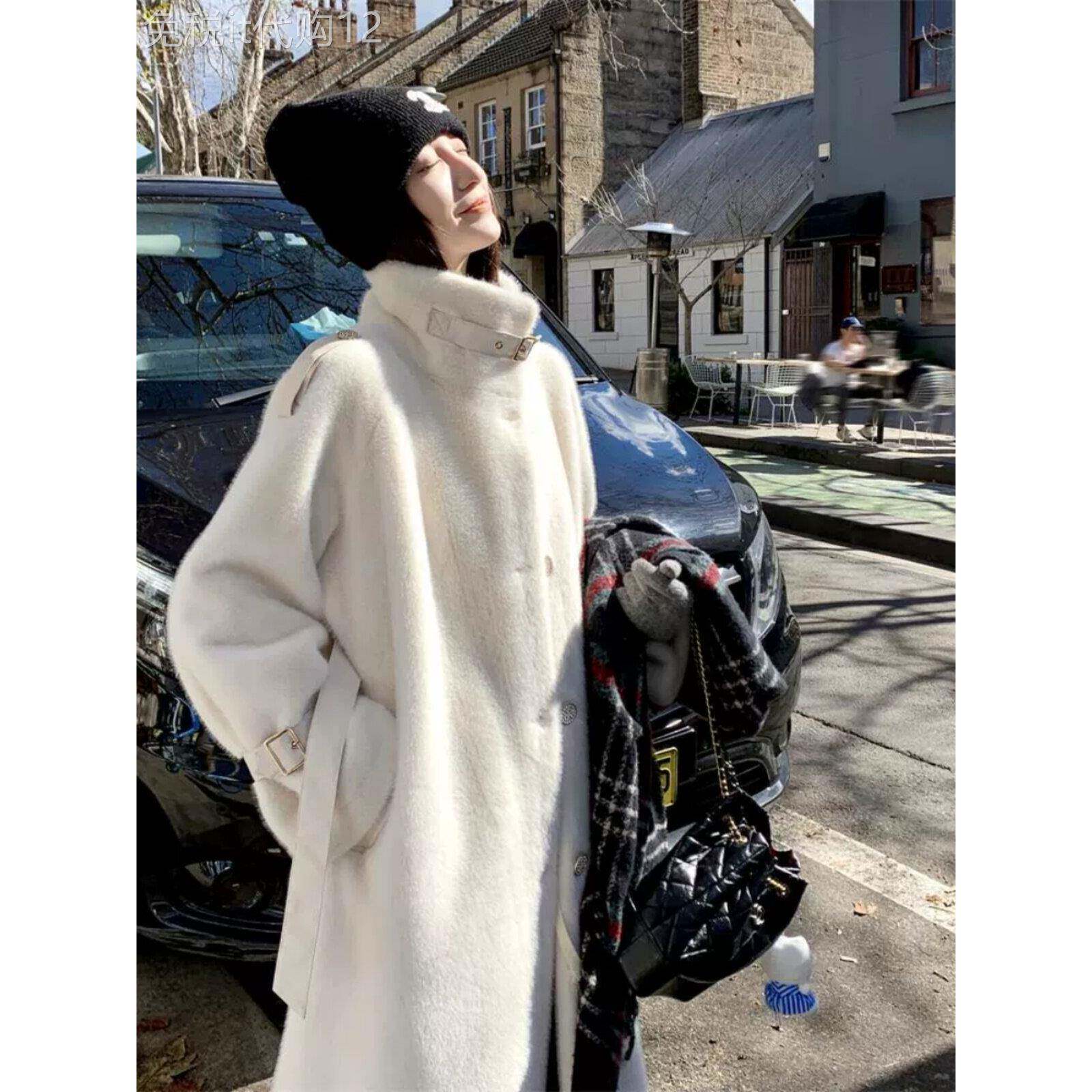 欧洲站女冬季小个子奢华水貂毛立领大衣名媛修身腰带皮毛长款外套
